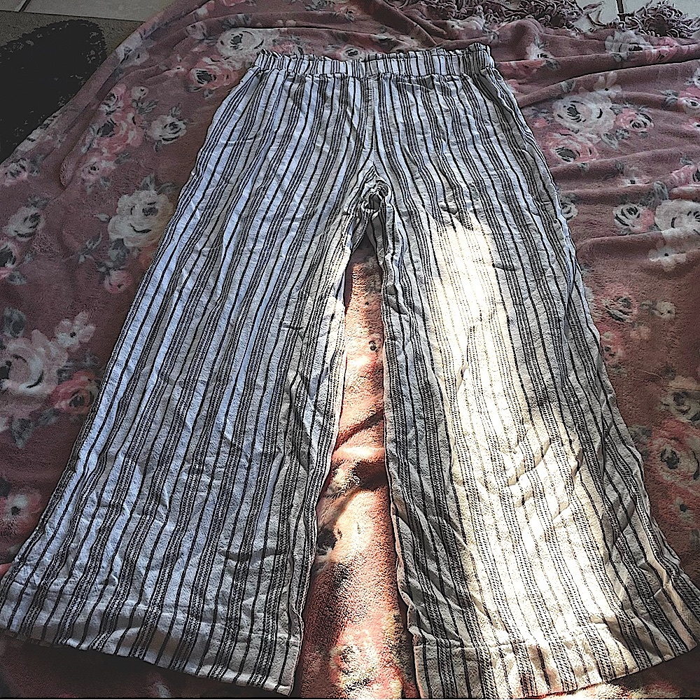 Linen blend wide leg high rise pants